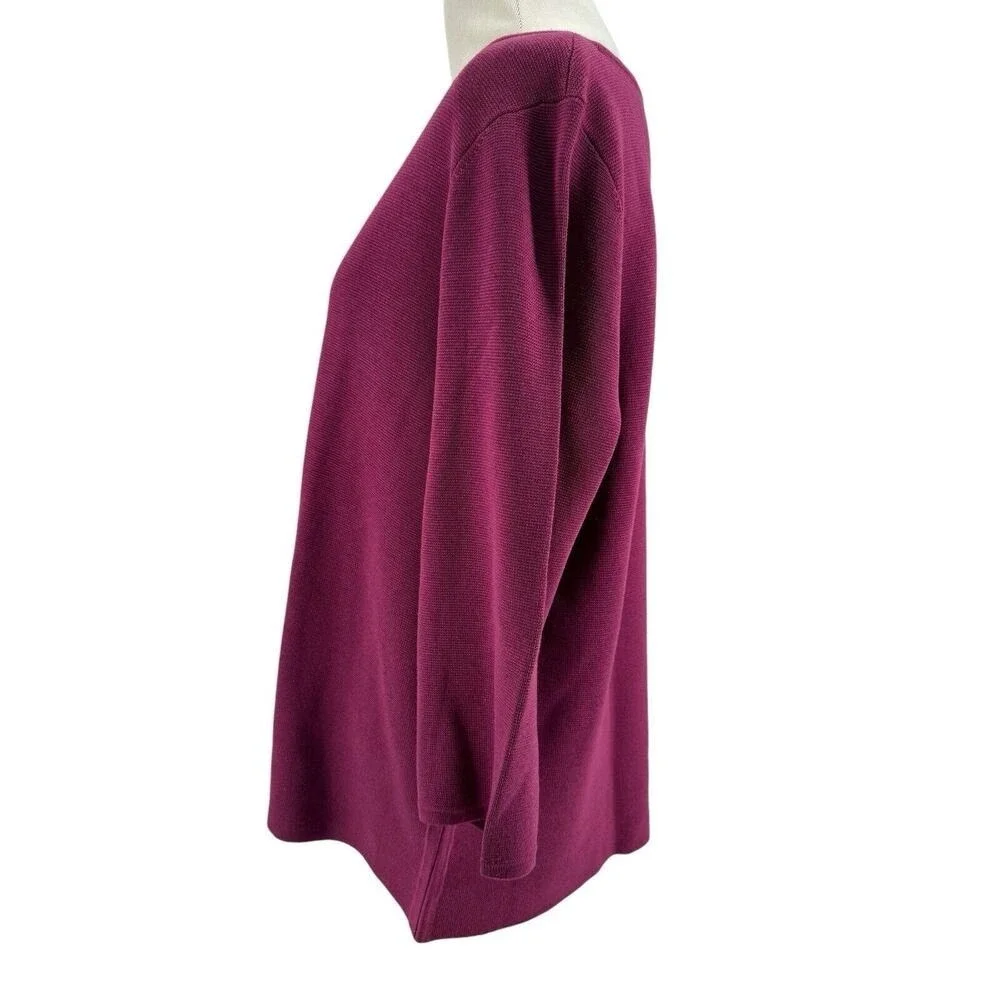 Eileen Fisher Women's Berry Pink Silk Organic Cotton 3/4 Sleeve Sweater Large